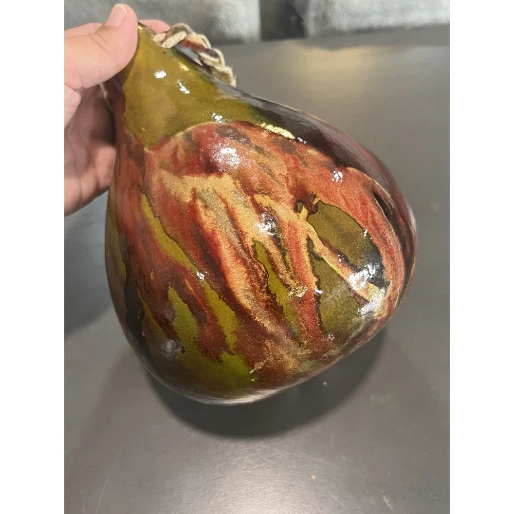 Handpainted Gourd Birdhouse Hanging Decor Earth Tones